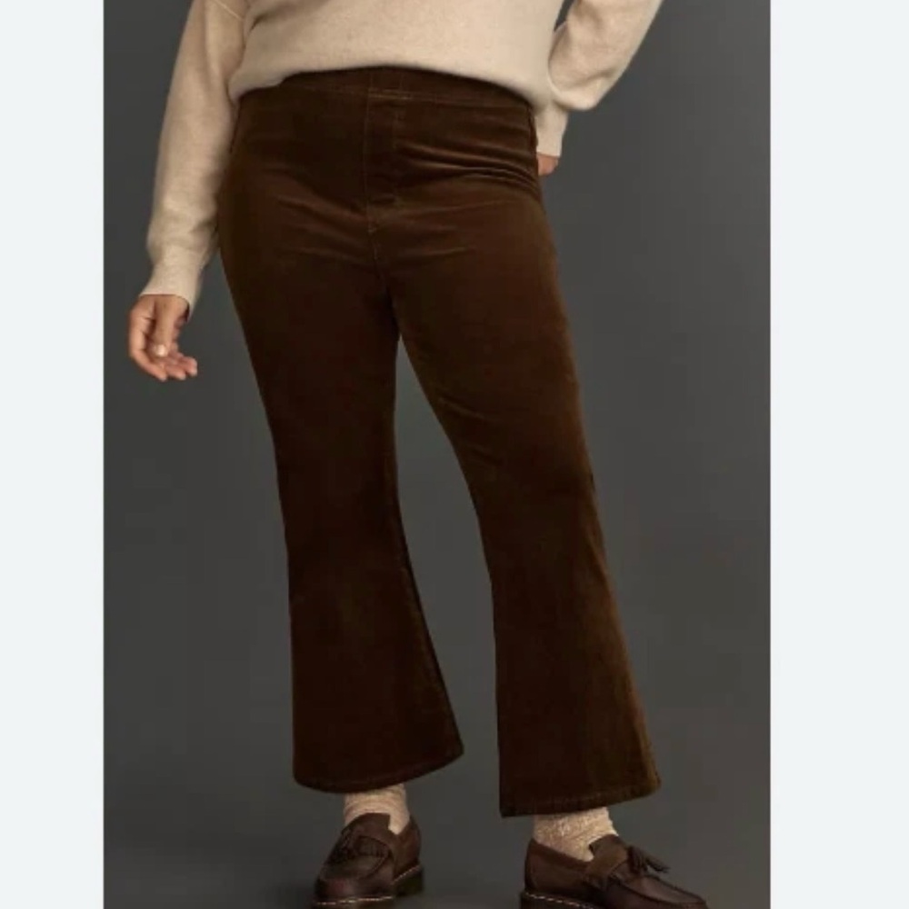 Pilcro The Yaya Velvet Pull On Crop Flare Jeans Womens Medium Brown